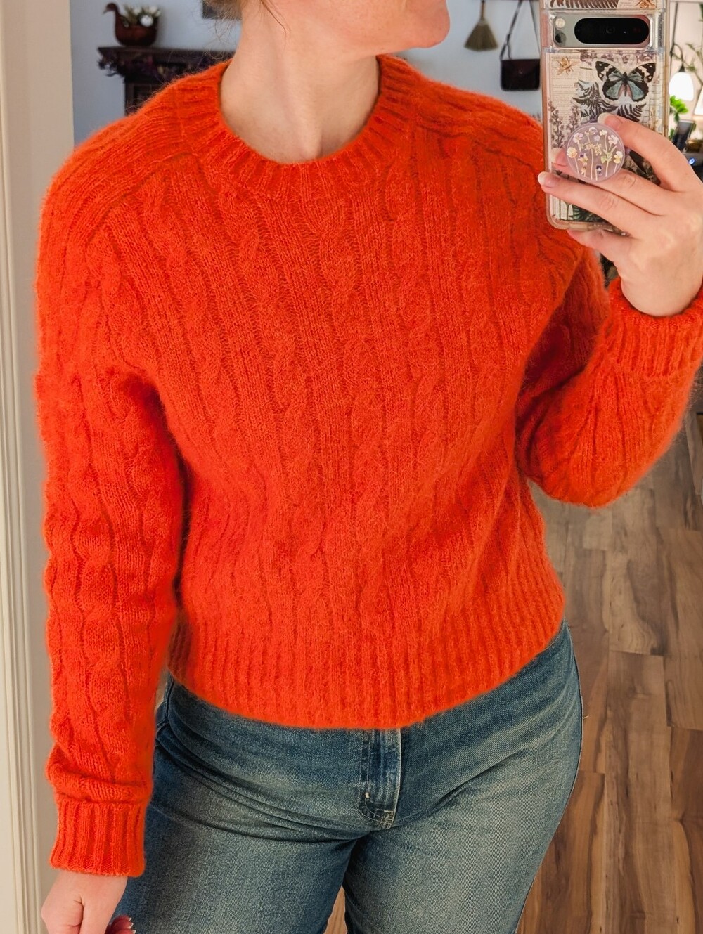Polo Ralph Lauren Wool Blend Orange Cable Knit Crew Neck Sweater - Size Small